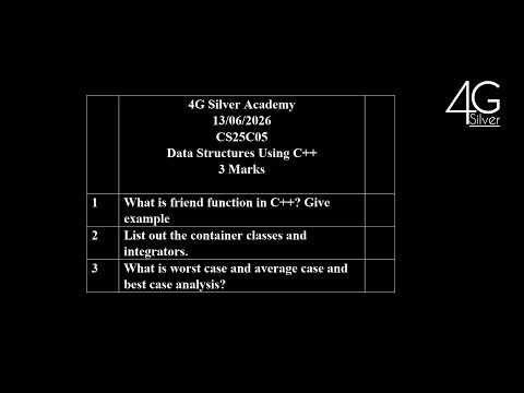 3 Marks Data Structures Using C++ Important Questions CS25C05 13/06/2026