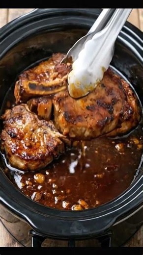 🍖🔥 3-Ingredient Slow Cooker Pork Chops – Melt-In-Your-Mouth Tender!