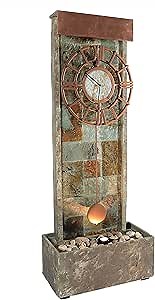 Sunnydaze Slate Indoor/Outdoor Water Fountain with Clock and Halogen Light, 49 Inch Tall