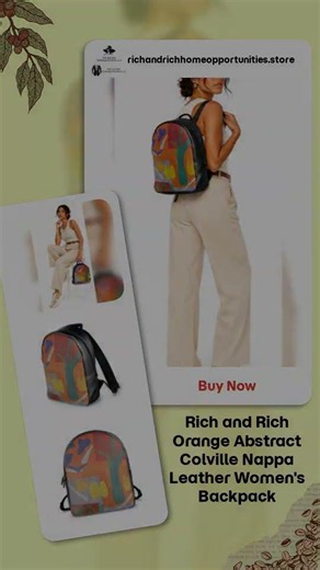 Rich and Rich Orange Abstract Colville Nappa Leather Women's Backpack