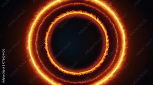solar wave circle energy overlay effect. Energy fire circle portal with a place for text on black background. Copy space. Orange glowing flame circle