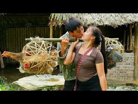 Full video timelapse: Alone girl build a house. Start to finish. Build log cabin