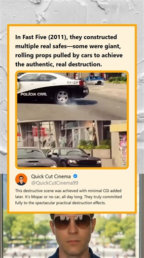 Quick Cut Cinema on Instagram: "Fast Five 2011 Used Multiple Real Safes Pulled by Cars for Authentic Practical Destruction The fact that Fast Five (2011) used physically built, large safe props, which were dragged by cars to create a highly realistic and destructive chase scene."