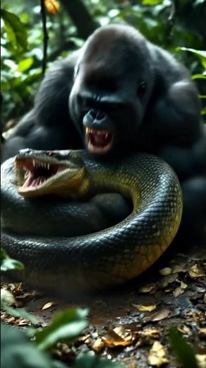 🎥 INCROYABLE ! Un GORILLE GÉANT affronte un PYTHON TITANESQUE dans la jungle tropicale 🌴🦍🐍