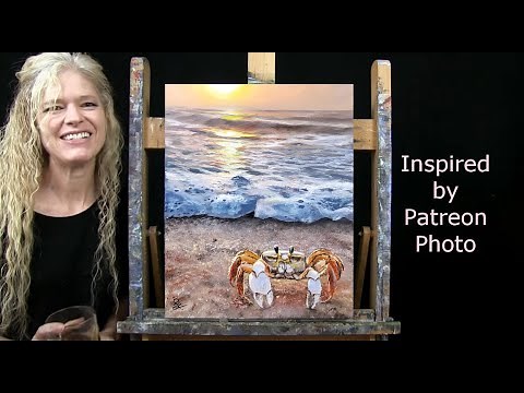 Learn How to Draw and Paint with Acrylics BEACH CRAB - Beginner Art Tutorial-Paint and Sip at Home