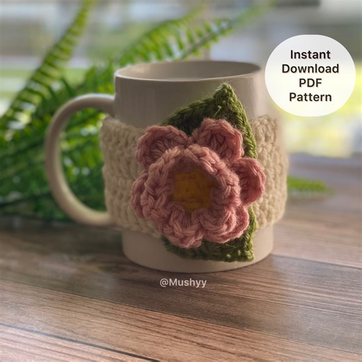 Crochet Rose Mug Cozy Pattern: Floral Cup Sleeve (instant Download PDF) - Etsy