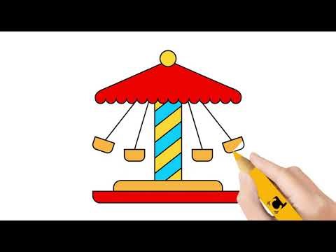 Swing Carousel Drawing 🎠 | Easy Amusement Park Drawing for Kids Step by Step