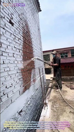 Watch a Worker Spray Paint a Brick Wall with an Airless Spray System! 🏠🎨