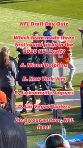 NFL Draft Day Quiz Which team made three first-round picks in the 2020 NFL Draft? A. Miami Dolphins B. New York Jets C. Jacksonville Jaguars D. Las Vegas Raiders Drop your answer, NFL fans! NFL draft, NFL draft day, NFL draft day questions, NFL draft day quiz #nfldraft #nfldraftday #nfldraftday2025 | Jared A. Brown