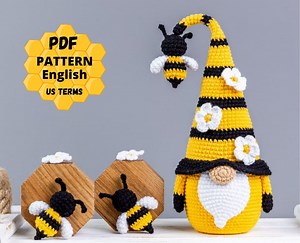 Crochet Patterns Gnome With Bee, Crochet Bee Pattern, Gnome Amigurumi Pattern, Crochet Gnome Pattern With Crochet Flowers - Etsy Canada