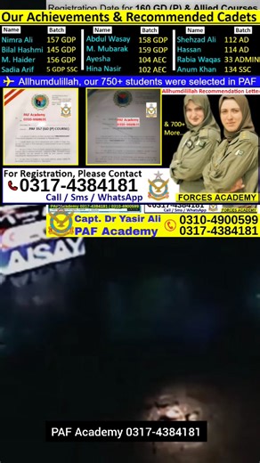 Join #PAF #PakistanAirForce 12th/FSc (Pre Eng or Pre Medical, ICS, ICOM) FA or BSc/BS Master's (any field/subject) "For Females 🧕" a. General Duty Pilot(GDP Branch) b. Logistics (LOG Branch) c. Admin and Special Duties (A&SD)" d. Education Branch or Doctor's 🩺 & 15 more ways to join PAF for Girl's ✅For PAF Job's 2025 On-line Preparation Classes or Applications:- Call/WhatsApp ☎️ 0317-4384181 Or Capt Dr Yasir 0310-4900599 Now! The Eligibility Criteria!! ▪General Duty Pilot (GDP) Age 16 to 28 Ye