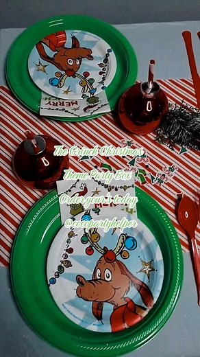 The Grinch Christmas Theme Party Box! Order your's today! Limited supply! #grinchchristmas #christmastablescape #grinchtiktok #grinchmas #grinchtable #holidaytablescape #holidaytableinspo #holidayvibes #holidayseason #grinchseason