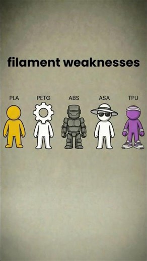 PLA vs PETG vs ABS vs ASA vs TPU | Top Weaknesses in 15 seconds. #3dprinting #uae #3dfilament