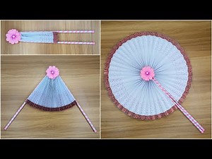 Paper fan || paper fan making || HOW TO MAKE PAPER FLOWER HAND FAN