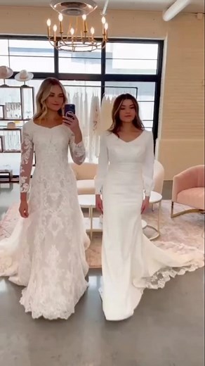 Hey modest brides, we’ve got you covered! ...LITERALLY! 🤩 If you’re a #utahbride on a short timeline and don’t have time to order a wedding dress, look no further than our new Modest Collection available now at our Salt Lake City, Utah location! We designed the most beautiful modest wedding gowns and have MANY sizes in each style, in stock, and readily available to be purchased off-the-rack and taken home with you the same day✨ That’s right, you can take your dream wedding dress home with you t