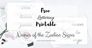 FREE Names of the Zodiac Signs Lettering Printable