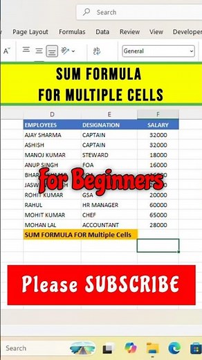 SUM Formula for Multiple Cells in Excel | Excel for Beginners #shorts #excel #exceltips #sum
