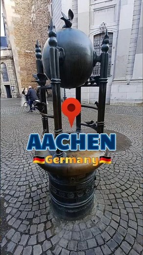 Aachen 🇩🇪🏰✨️| Möschebrunnen (Sparrow Fountain) with bronze bird sculptures | Aachen Cathedral tower