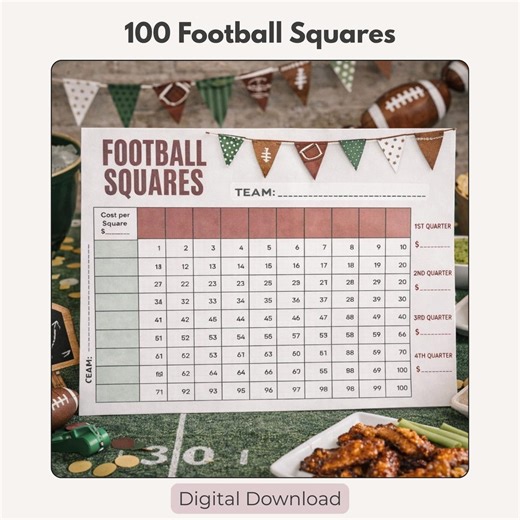 Football Squares Printable | Big Game Party Pool (instant Download) - Etsy Canada