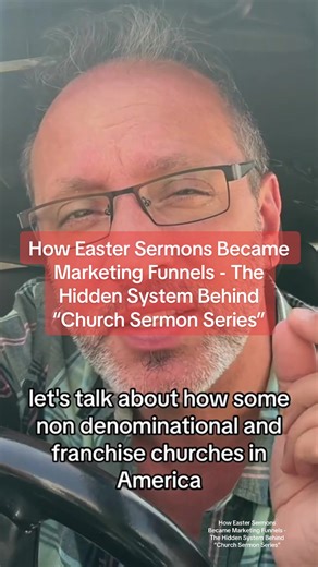 How Easter Sermons Became Marketing Funnels - The Hidden System Behind “Church Sermon Series” Let’s talk about how some non-denominational and franchise churches in the U.S. use professional marketers and social psychologists to design sermon series that function as strategic funnels. These sermons aren’t just about inspiration. They’re engineered to build a base of unpaid volunteers working 20–40 hrs a week and to significantly increase tithing. And while they’re often wrapped in language about