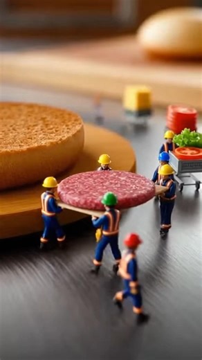 Tiny Workers Making a Real Burger 🍔 #shorts #miniature