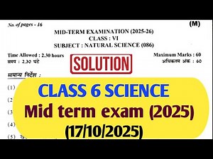 Class 6 Science mid term question paper 2025-26/class 6 Science paper 2025-26/ Science class 6