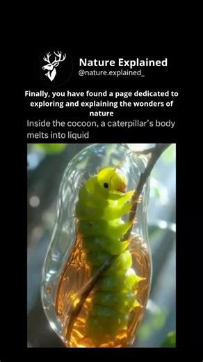 Nature Explained on Instagram: "Inside a cocoon, one of nature's wildest transformations takes place. A caterpillar doesn't just grow wings, it undergoes a complete biological reboot. Much of its body breaks down into a nutrient-rich fluid, clearing the way for an entirely new form to take shape. From that liquid state, specialized groups of cells, called imaginal discs, begin building the structures of the future butterfly or moth. Wings, legs, eyes, antennae... all of it is assembled from a bl