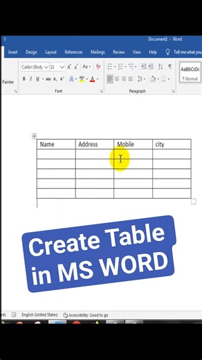 Create Table in MS WORD