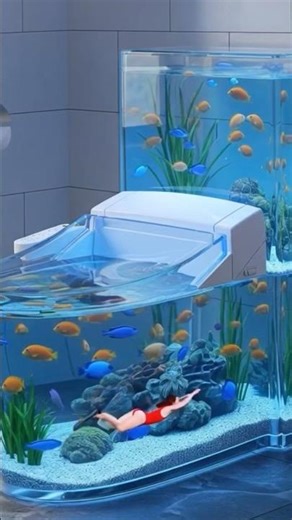Freediver in Red Bathers Swimming in an Aquarium Toilet (AI generated) #freediver #fundive