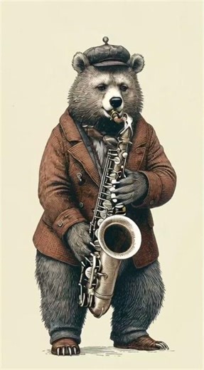 Anthropomorphic Bear Playing Saxophone#AnthropomorphicArt #SaxophoneSolo #JazzMusic #bearcharacter