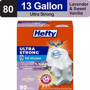 Hefty Ultra Strong 13 gallon Trash Bags, Tall Kitchen Trash Bags, White, Lavender and Sweet Vanilla Scent, 80 Bags