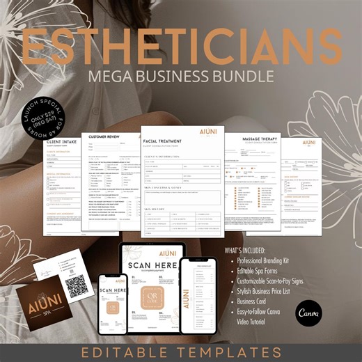 Spa Business Mega Bundle – Editable Esthetician Forms, Branding Kit & Canva Temp - Etsy