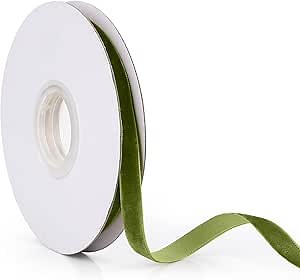 Christmas Ribbon Spool Olive Green Vintage Velvet Ribbons for Gift Wrapping Christmas Tree DIY Crafts, Wreath Decoration, Bow Making (3/8'' x 10 Yards)