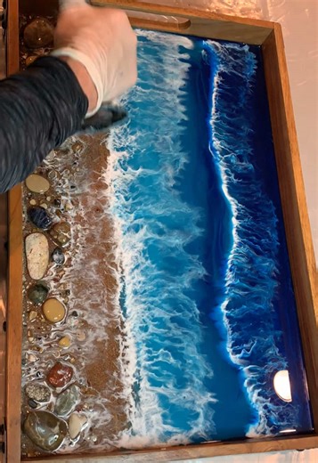 Beach Wave Tray: Natural Stones and Resin Art