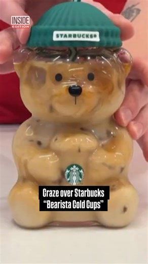 People are going bonkers for teddy bear glass cups at Starbucks. The 20-ounce holiday bottled called "Bearista Cold Cups," debuted Thursday and immediately sold out. It is a clear, bear-shaped bottle with a green beanie and a Starbucks logo on its belly. It sells for $29.99, but those looking for one may have to be prepared to spend a lot more. On eBay, they're selling for up to $550. For many, Starbucks' bear cup is a bear necessity. #Starbucks #Bearcup | Inside Edition