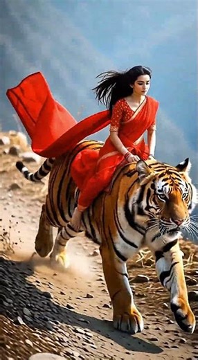 Deadly mountain rescue video of a girl when a tiger inform her #ai #tiger #mountains #rescue