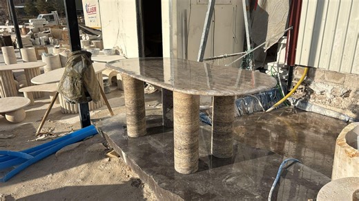 Custom Oval Silver Travertine Dining Table – Handmade Natural Stone Furniture - Etsy