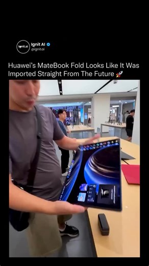 Ignit.ai on Instagram: "Huawei’s MateBook Fold doesn’t just fold, it defies every rule we thought a laptop had to follow. 😮 An 18-inch OLED display that bends like paper, packs up to 32GB RAM and 2TB SSD, yet weighs less than a water bottle. No keyboard, no recycled design, just pure flexibility. This isn’t an upgrade. It’s a time jump, a laptop that looks like it was smuggled in from 2045. follow Ignit ai for more ai updates. Media: @yeskeldy_k #Technology #Huawei #Laptop #Innovation #Tech"