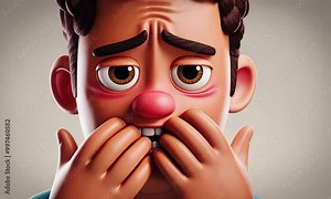 Animated Character Showing Frustration and Concern in a 3D Digital Art Illustration