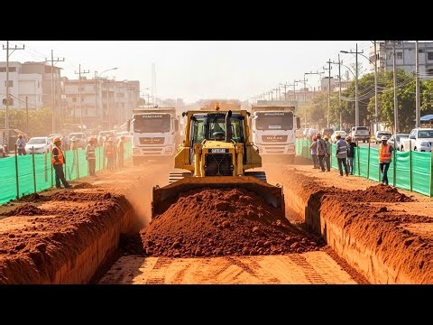 Bulldozer Digging Trench for Road Construction | Heavy Equipment at Work