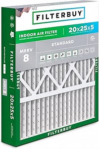 Filterbuy 20x25x5 Air Filter MERV 8 Essential Dust & Allergy Defense (1-Pack), Pleated HVAC AC Furnace Filters for Honeywell FC100A1037, Lennox X6673, and More (Actual Size: 19.88 x 24.75 x 4.38)