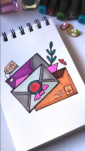 Cute Aesthetic card Envelope Drawing with Love Letter | Easy Mail Doodle Art for Kids and Cozy