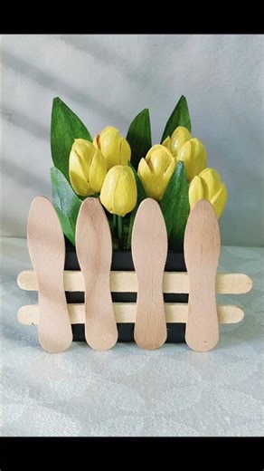 DIY Popsicle Stick Flower Vase 🌷 | Easy Home Decor 🏡#diy#art#craft#shortsfeed #shortsviral#tranding
