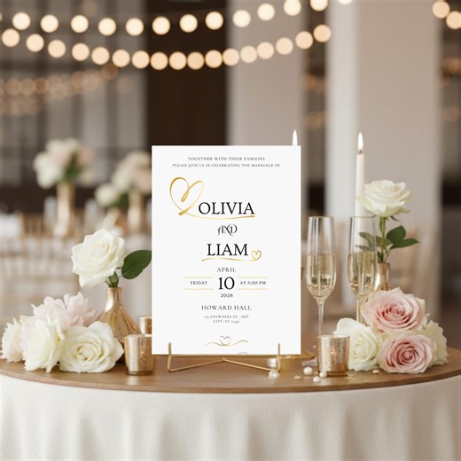 Gold Heart Wedding Invitation Suite Template | Romantic Canva Wedding Set (digital Download) - Etsy