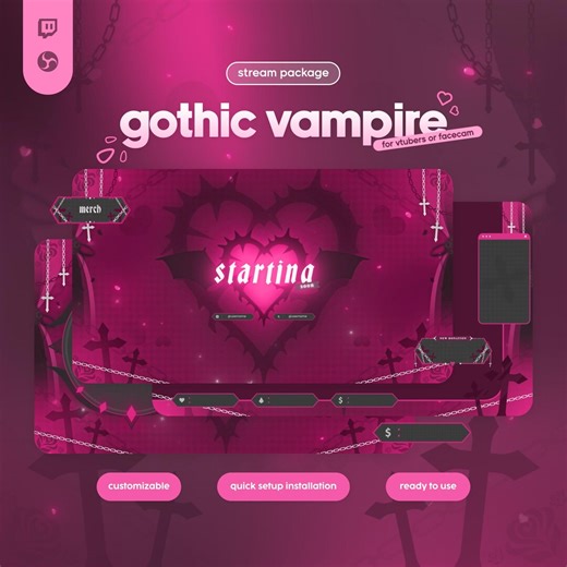 Pink Gothic Emo Twitch Stream Overlay Package for OBS & Streamlabs - Etsy