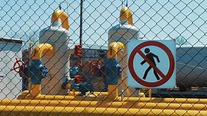 Oil and gas industry. Industrial scale of pumping oil and gas. Gas equipment at the station. Pipeline with a shut-off valve and pressure sensors. A system for cleaning, transporting and storing