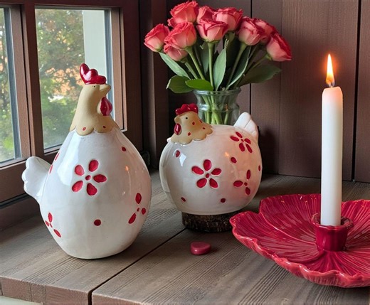 2er Set Hahn und Henne, Ostern, Osterdeko, Frühlingsdeko, Porzellanhuhn - Etsy.de