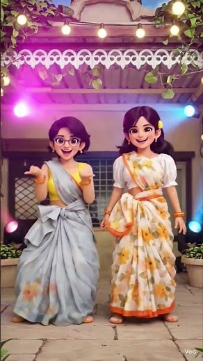 Cute 3D Cartoon Girls Dancing in Saree 💃 | Indian Village Style Animation #youtube