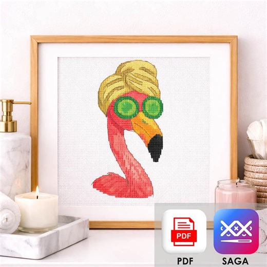 Flamingo Cross Stitch Pattern, Funny Spa Flamingo Embroidery, Bathroom Decor Pattern, Cute Flamingo Art, Modern Cross Stitch PDF & SAGA - Etsy