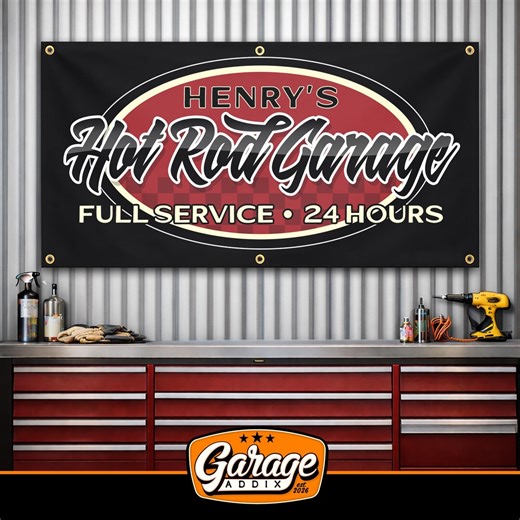 Personalized Hot Rod Garage Banner, Custom Man Cave Wall Art, Speed Shop Sign - Etsy